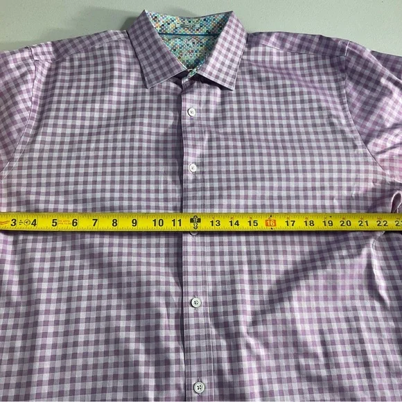 Bugatchi Dress Shirt Men’s Size L Purple Check Flip Turn Contrast Cuff - Picture 6 of 12
